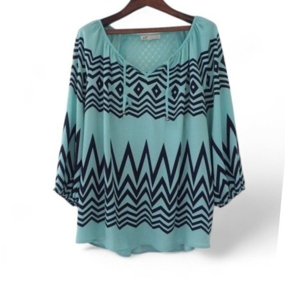 Jolt Blouse XL Mint Chevron Boho Peasant Top Sheer Lace‎
